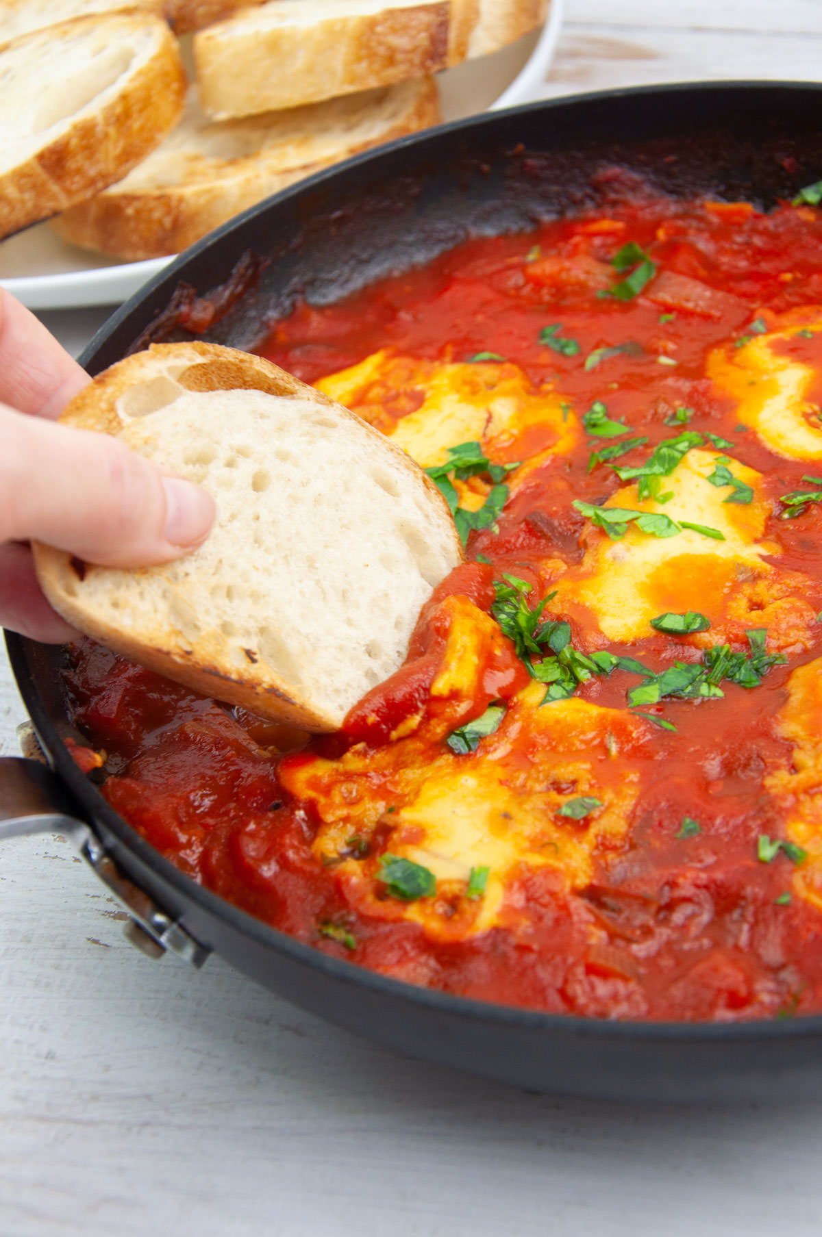 Vegan Shakshuka with chickpea 'eggs'