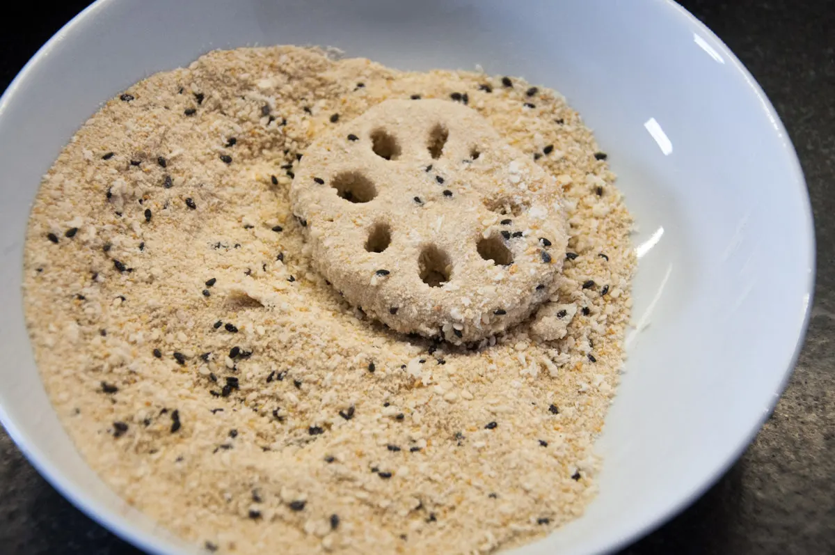 lotus root in breadcrumbs