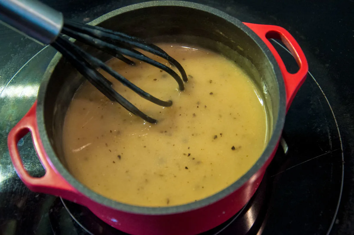 Vegan Peppercorn Sauce in pot