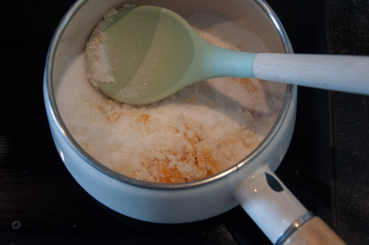caramelizing sugar in a pot