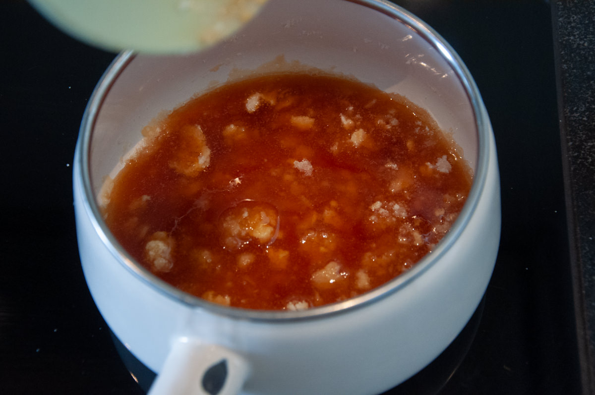 caramelizing sugar in a pot