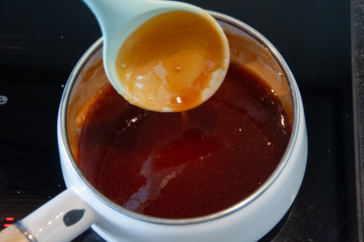 caramelizing sugar in a pot